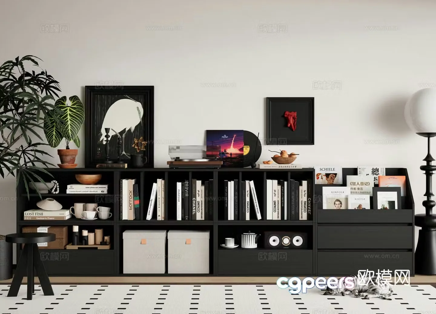 Modern medieval bookcase Medium medieval bookcase Combination bookcase Decoration cabinet Book ornaments Decorative painting 3D model