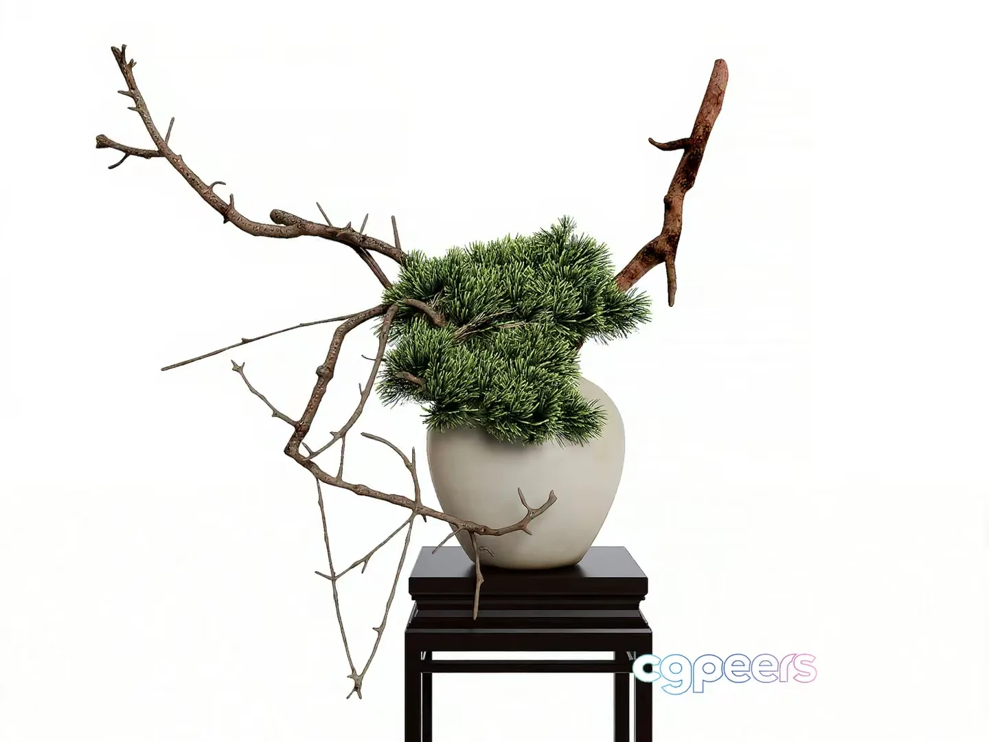 A White Vase With Greenery And Branches 3D Model – 10246 – VRAY Render