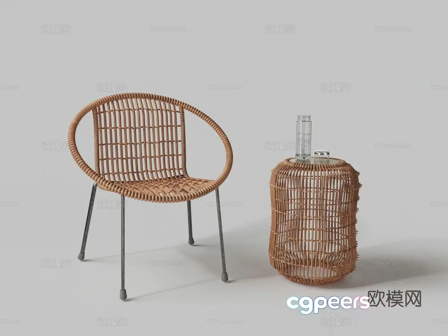 Modern rattan chair rattan coffee table combination 3D model