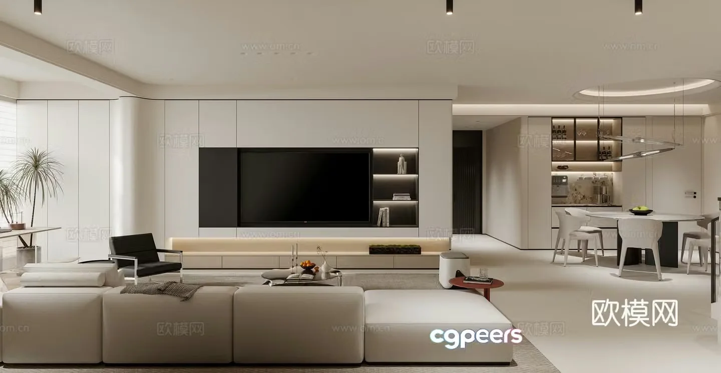 Modern living and dining room 3d model