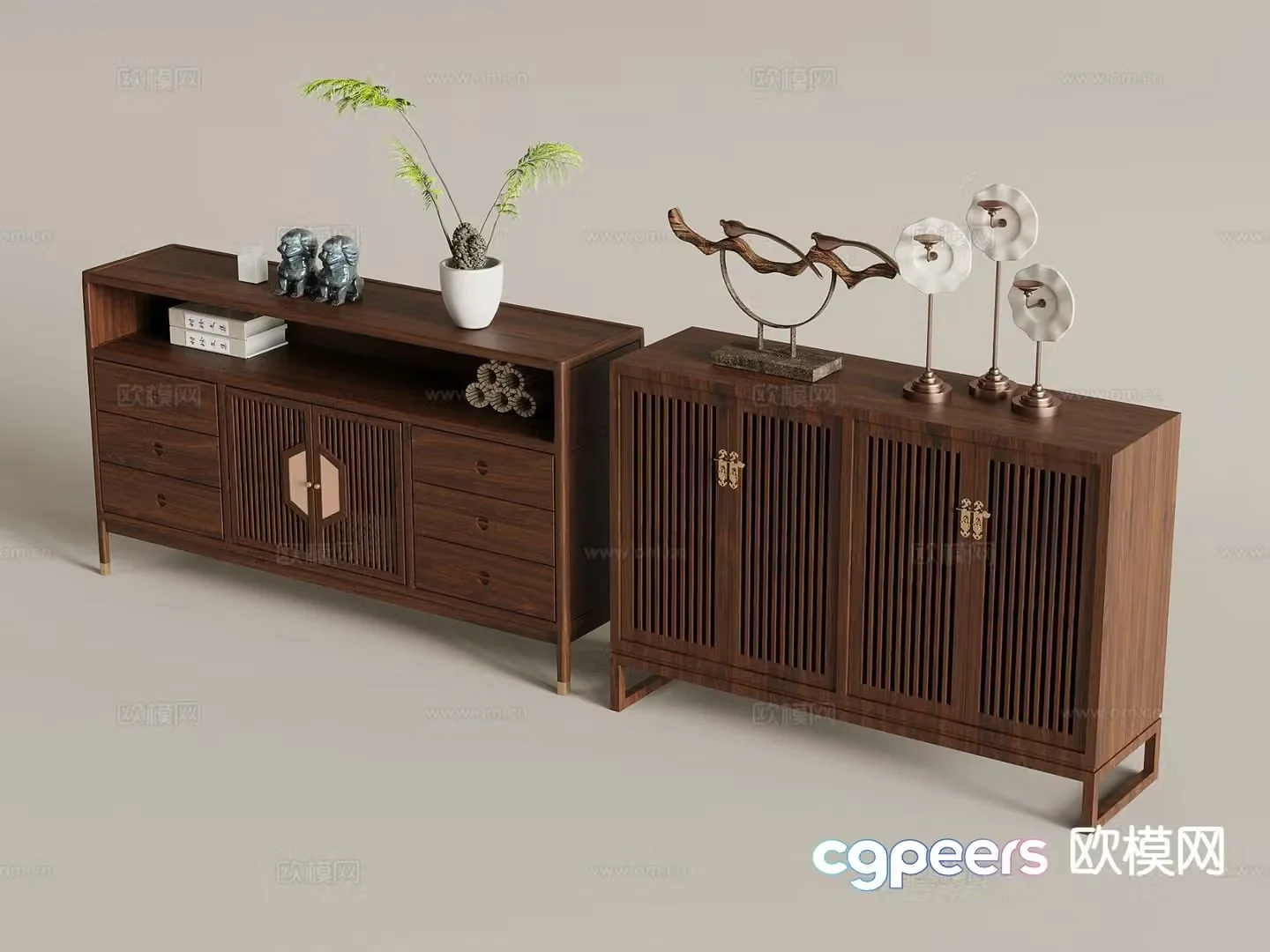 New Chinese style entrance cabinet tea cabinet Duanjing cabinet 3D model