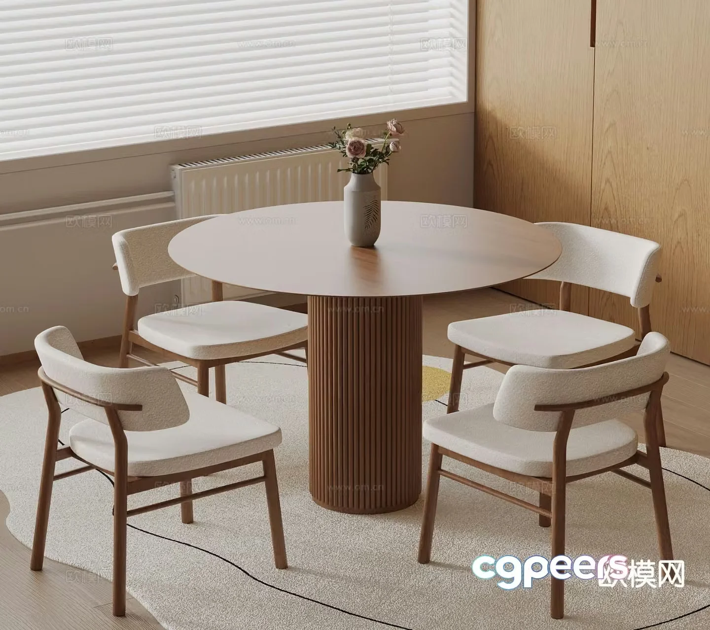 Nordic dining table and chairs round dining table 3d model