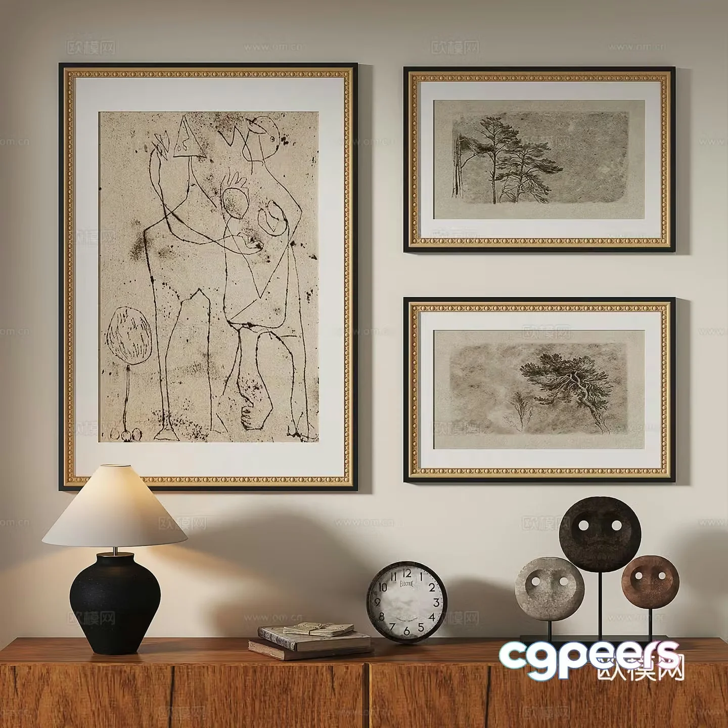 French retro medieval nordic light luxury abstract decorative painting 3d model
