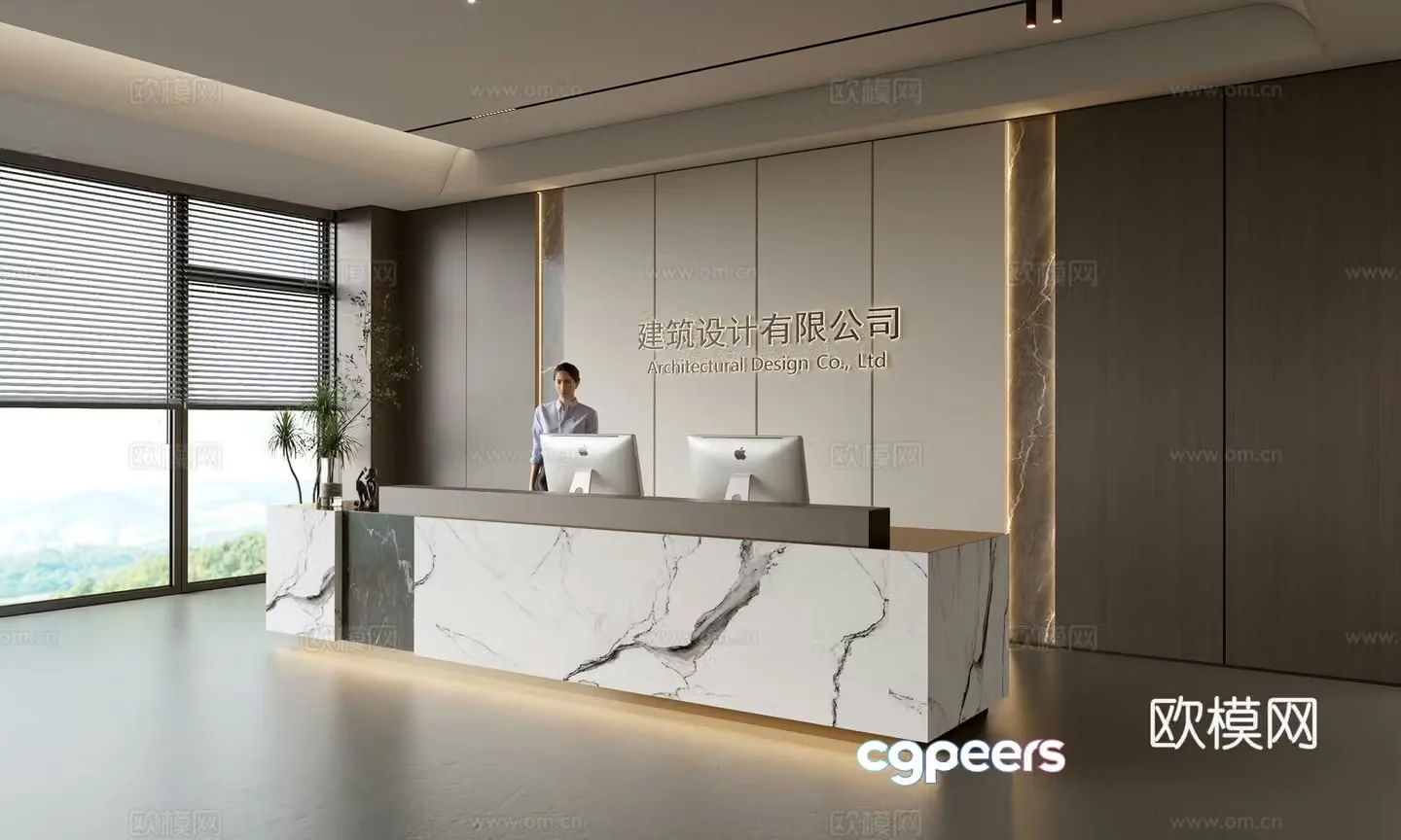 Modern company front desk reception area bar reception desk service desk company front desk background 3D model