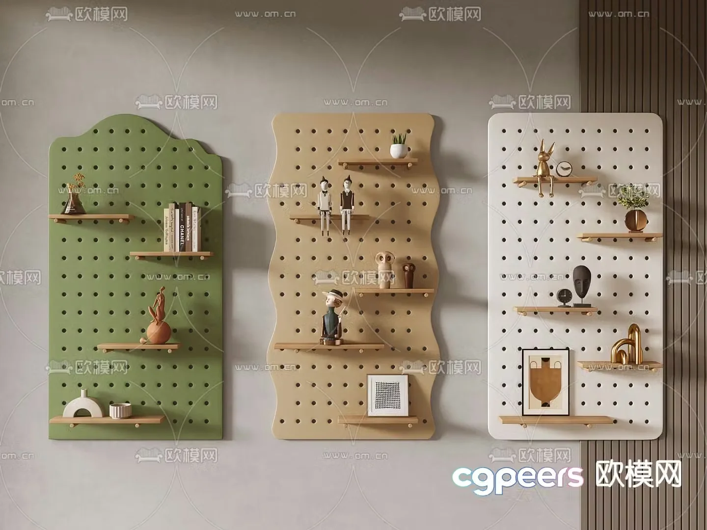 Solid wood perforated board shelf 3d model