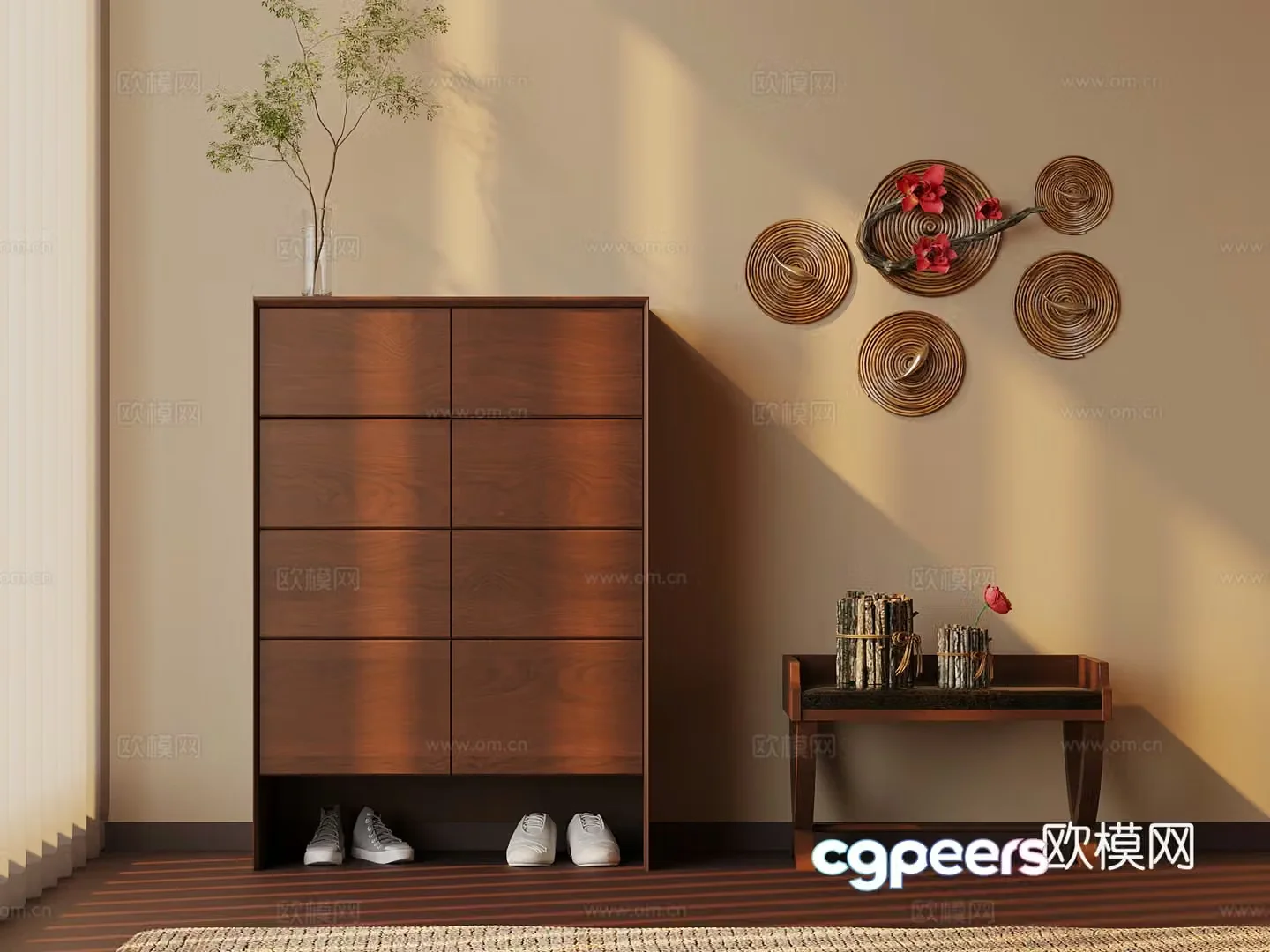Shoe cabinet new Chinese style shoe cabinet shoe replacement stool 3D model
