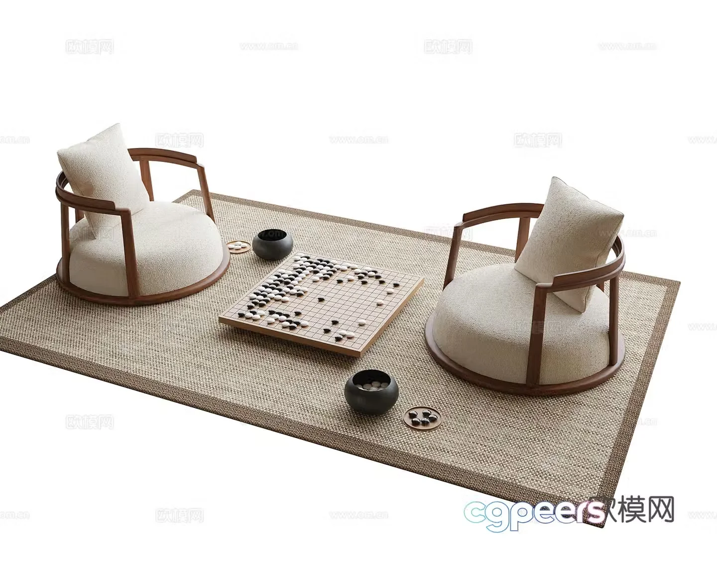 Modern balcony leisure table and chairs chess board carpet tea chair 3d model