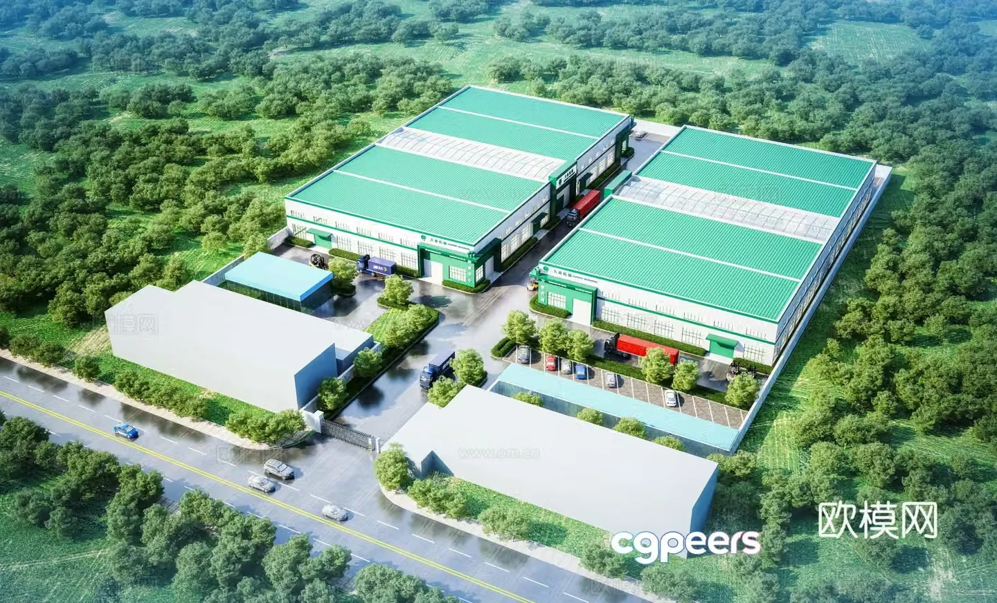 Aerial view of factory building factory industrial park industrial park warehouse 3D model