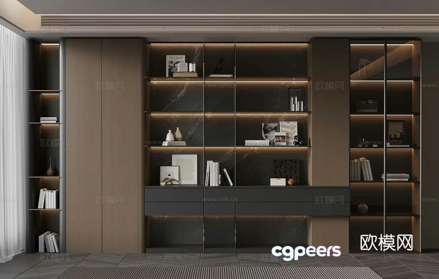 Italian minimalist bookcase books ornament decoration 3d model