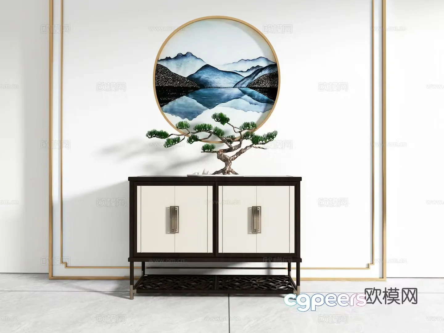 Chinese style entrance decorative cabinet 3D model