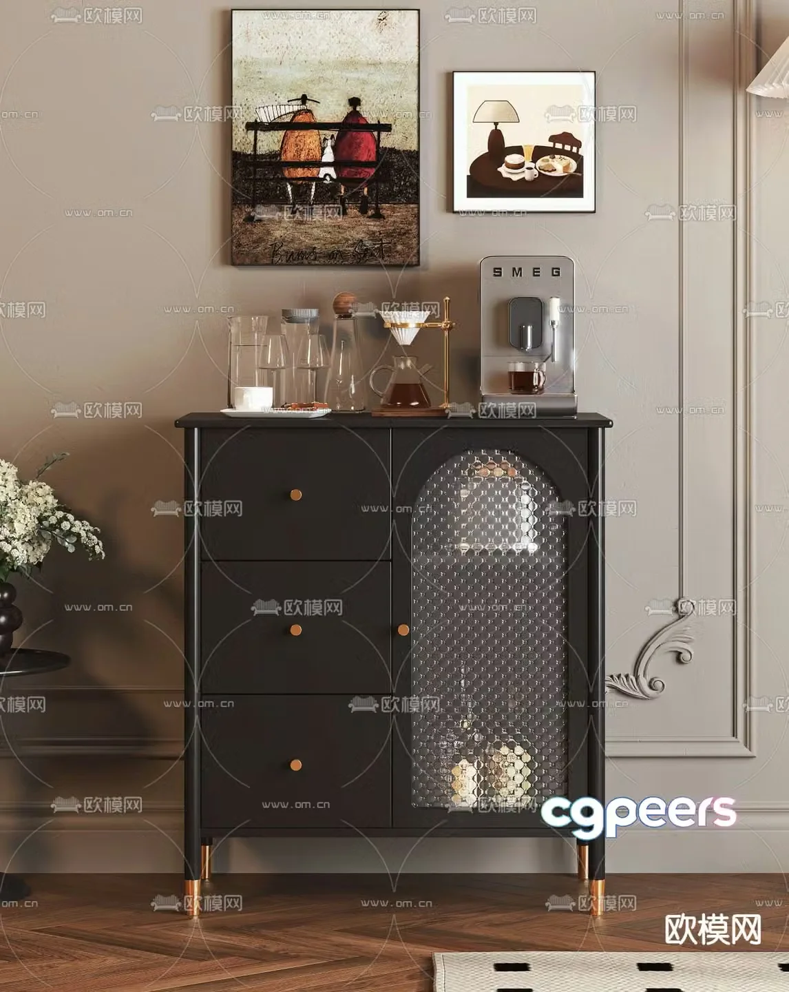 French sideboard Medieval style sideboard 3D model