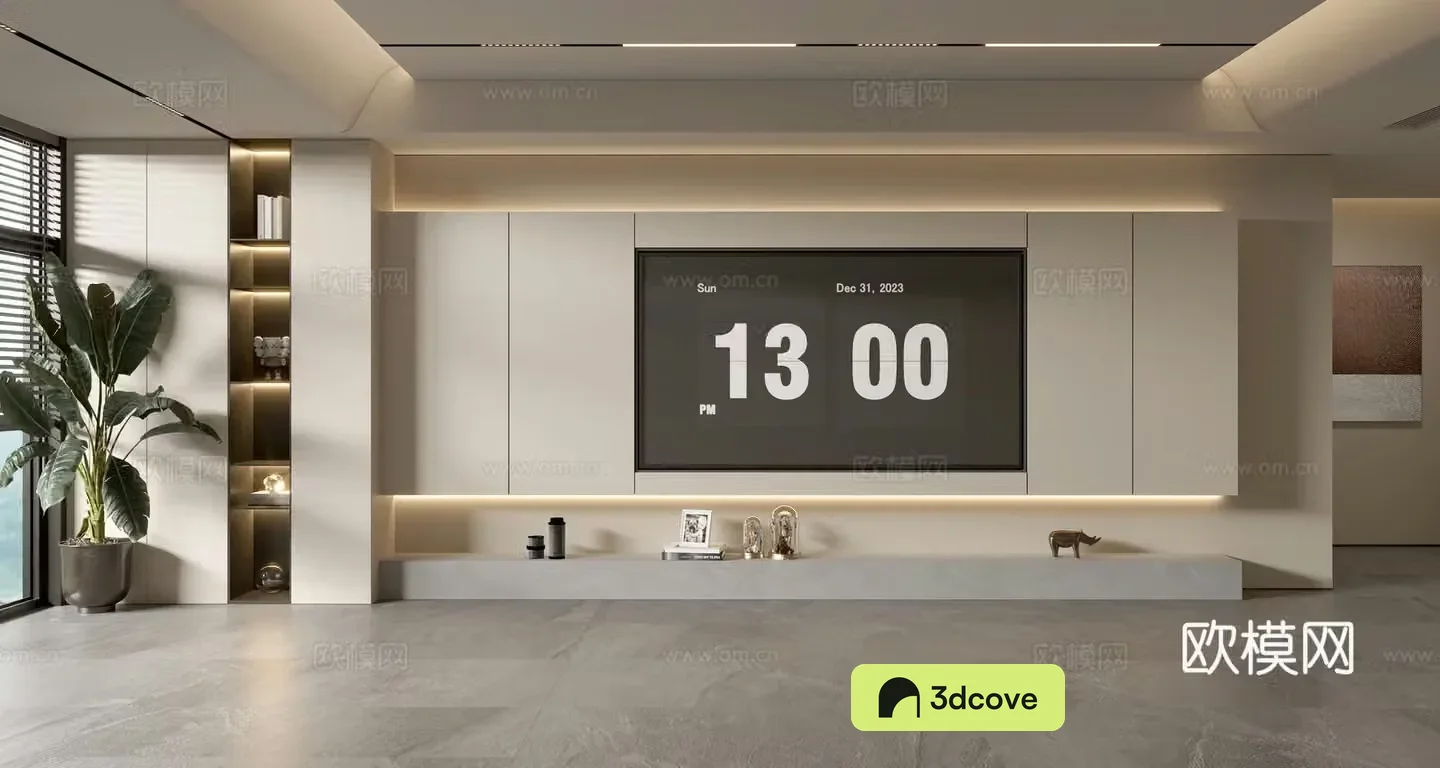 Modern TV background wall full wall TV cabinet