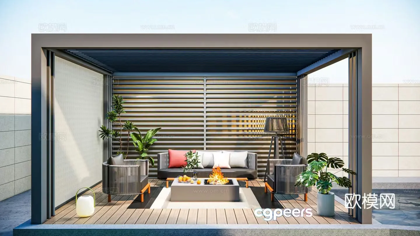 Modern electric sunroom casual outdoor sofa combination three-person single floor-standing atmosphere light combination 3D model