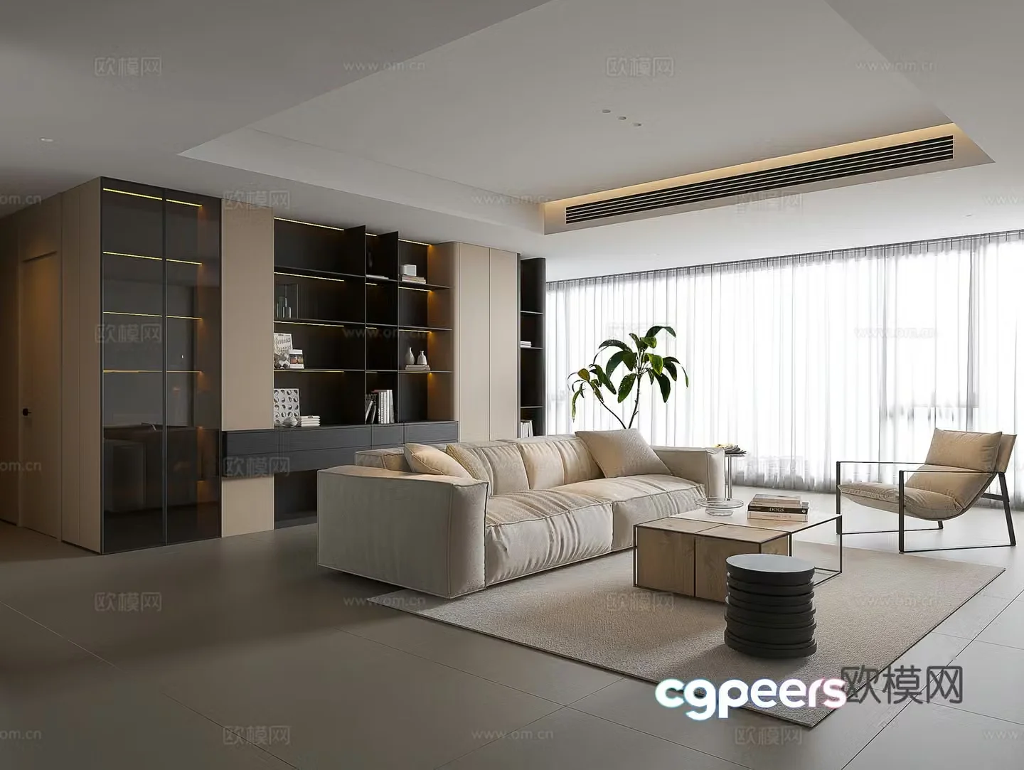 Modern living room large flat living room log living room creamy living room modern sofa coffee table combination 3D model