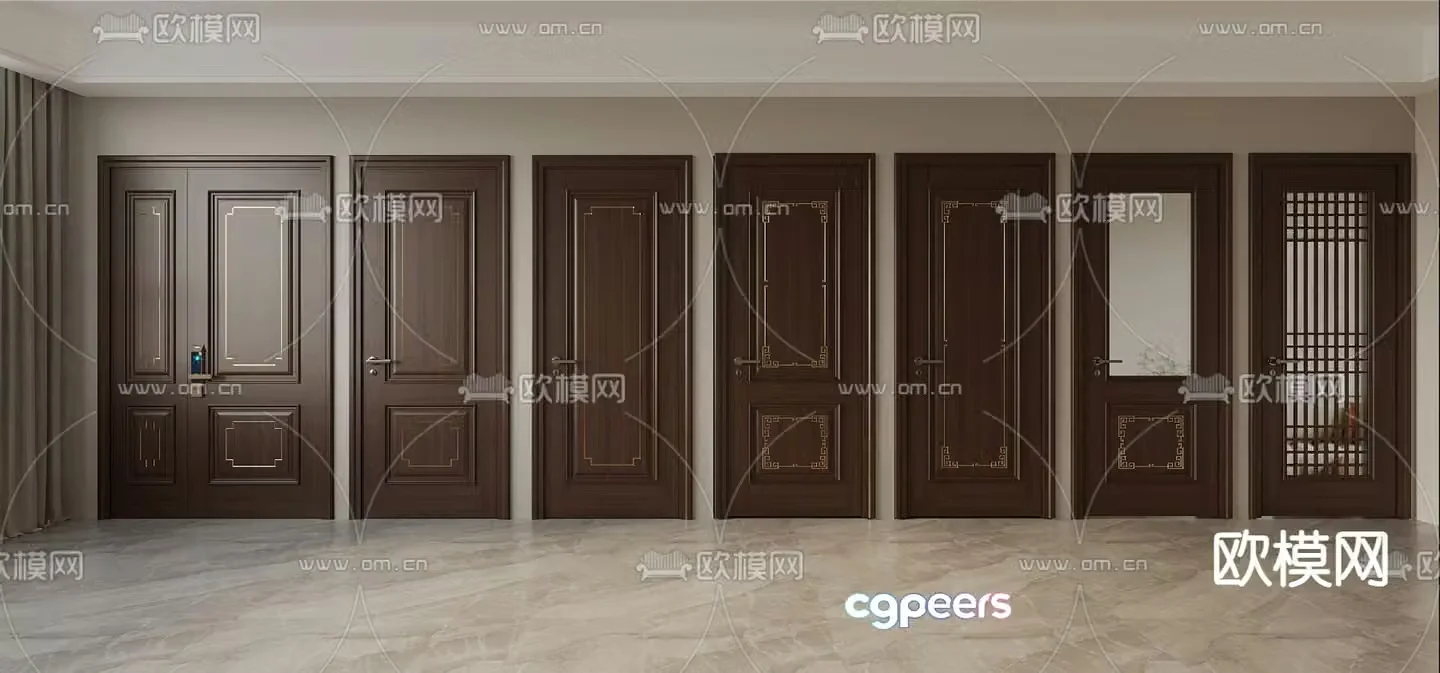 New Chinese style entrance door mother and child door kitchen and bathroom door single door 3D model