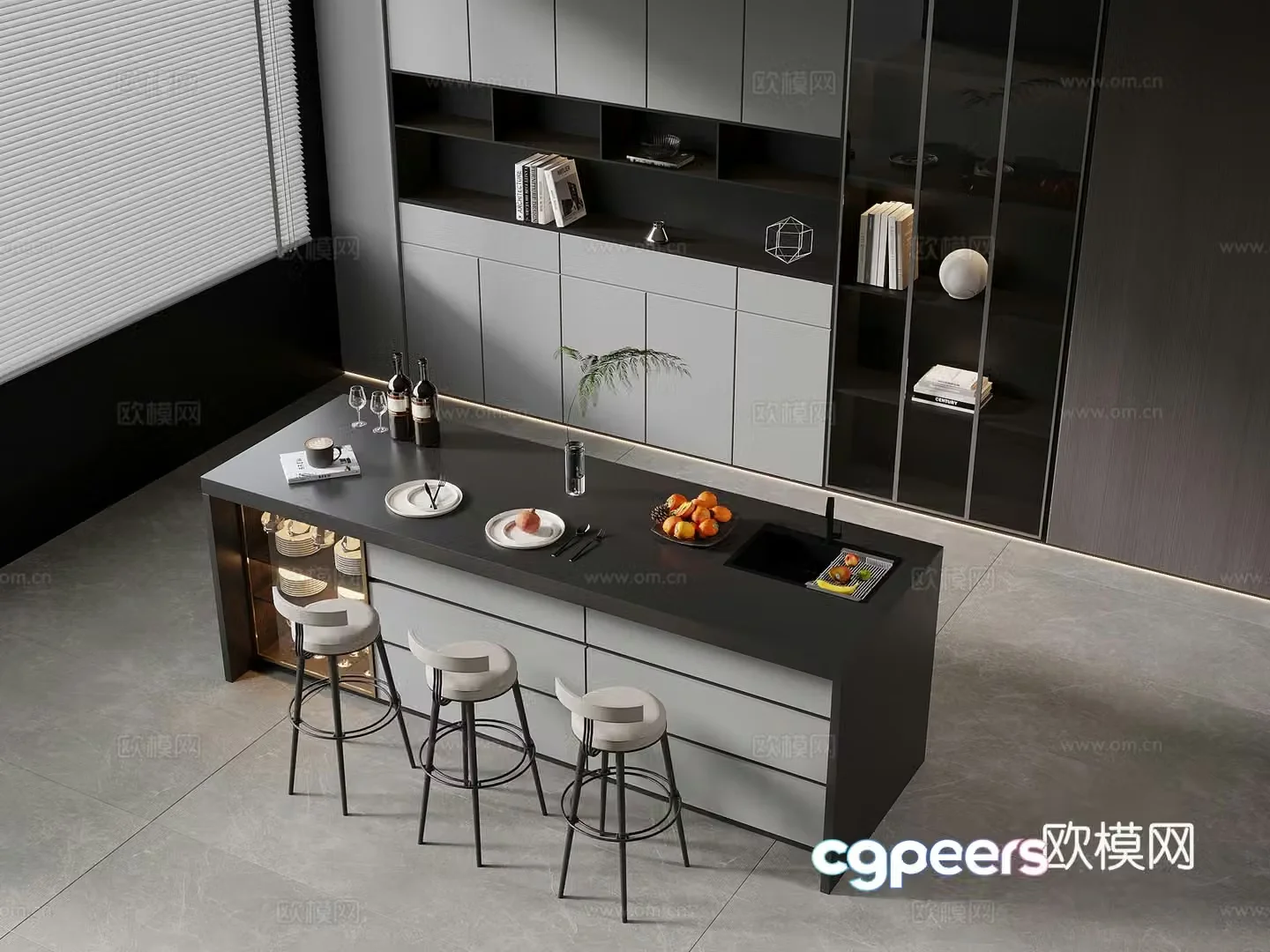 Island modern and simple island bar dining table dining table chair 3D model