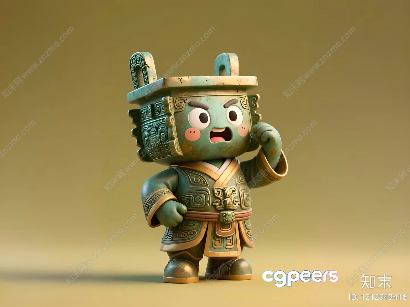 A Cartoon Character With A Green And Gold Color Scheme 3D Model – 14478 – VRAY Render