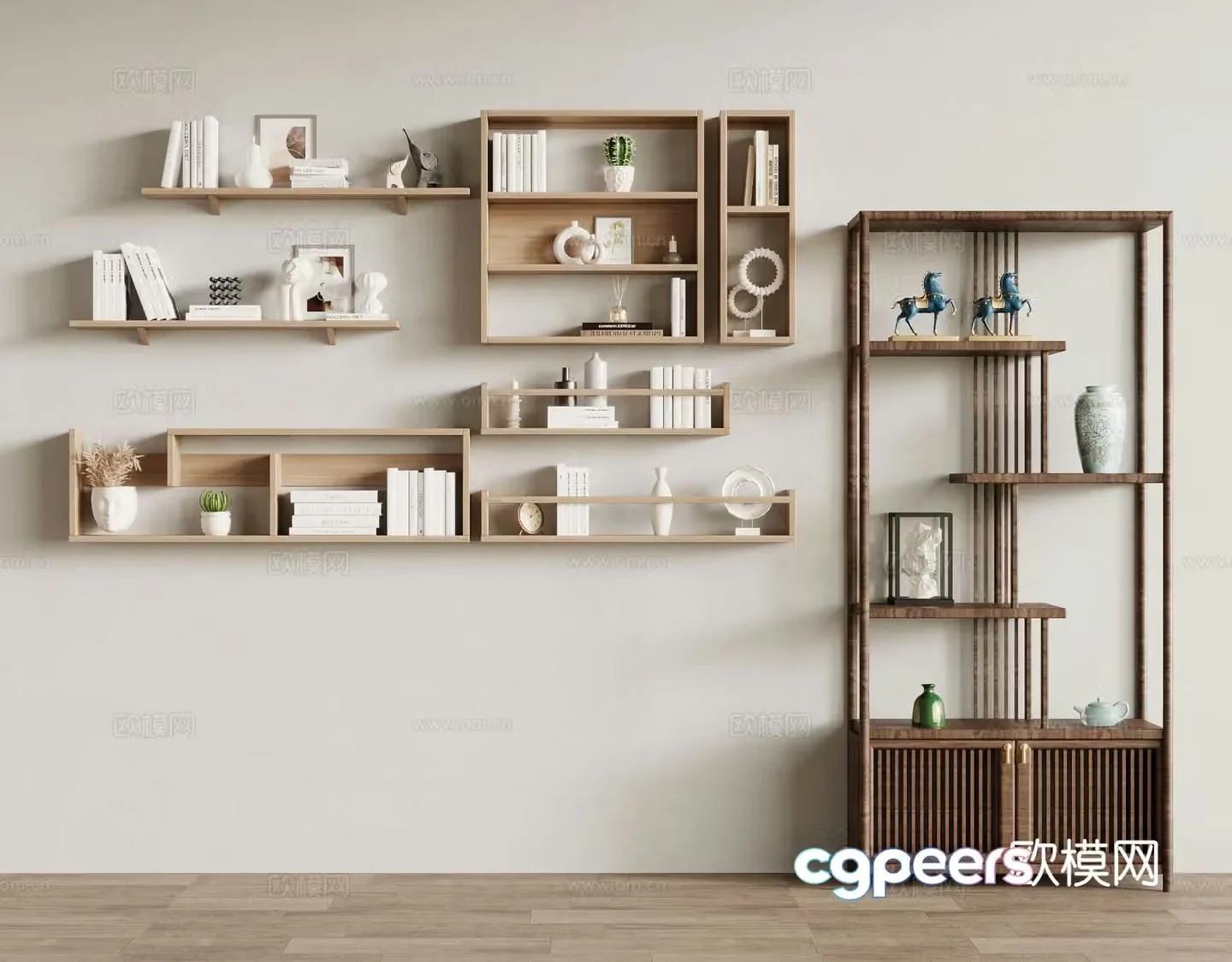 Wabi-sabi wall cabinet wall-mounted bookshelf display stand 3D model