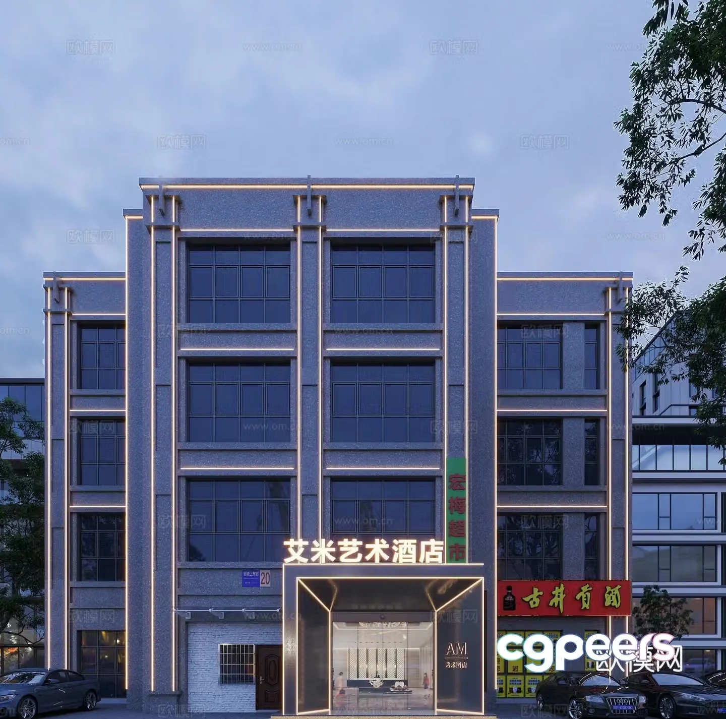 Hotel front commercial facade 3d model