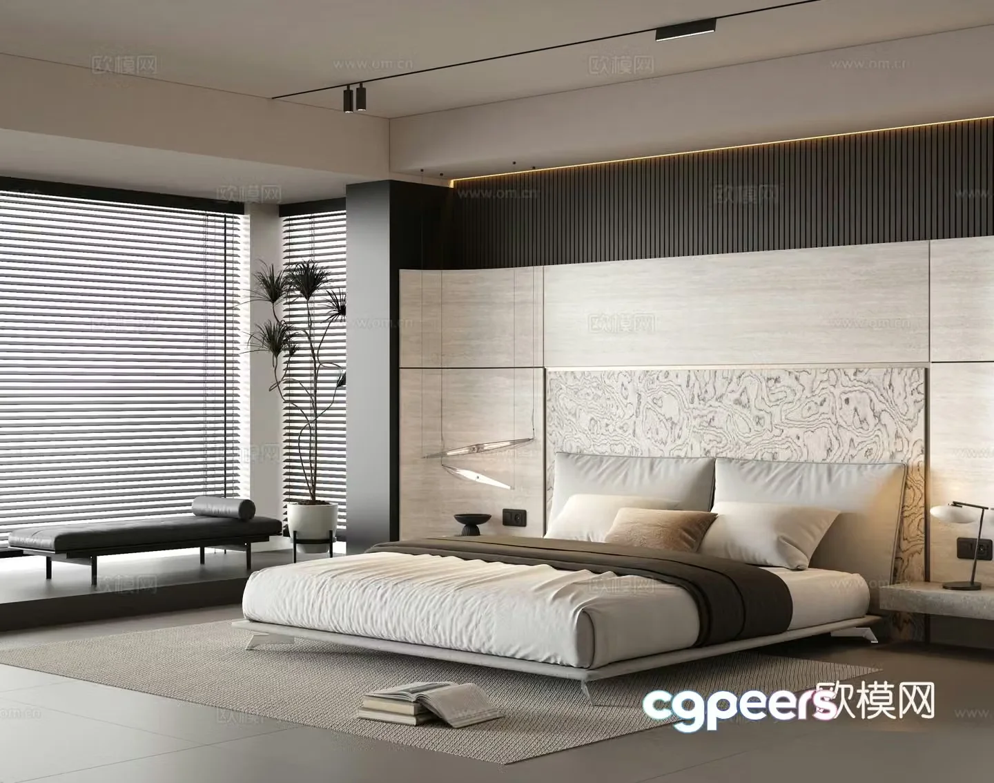 Italian simple master bedroom bay window bedroom black and white and gray bedroom 3D model