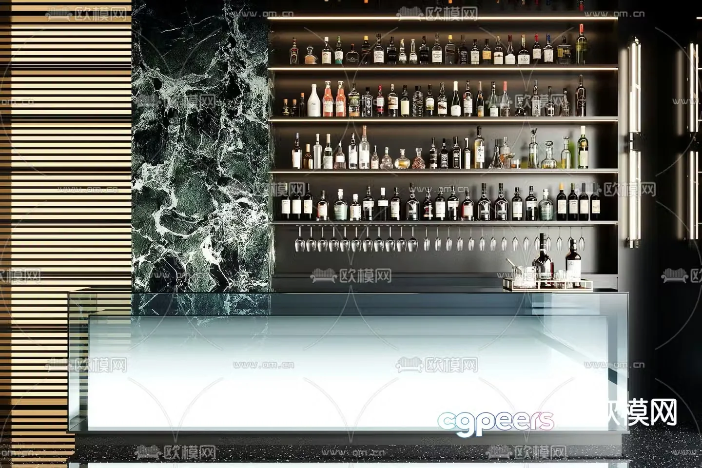 Light luxury bar bar counter wine cabinet 3D model