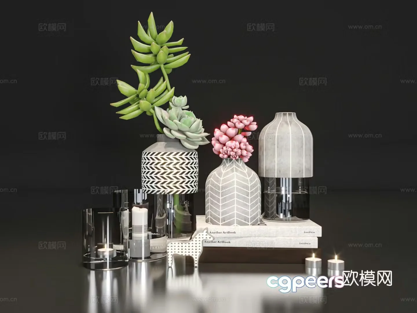 Modern decorations tableware vases books 3d model