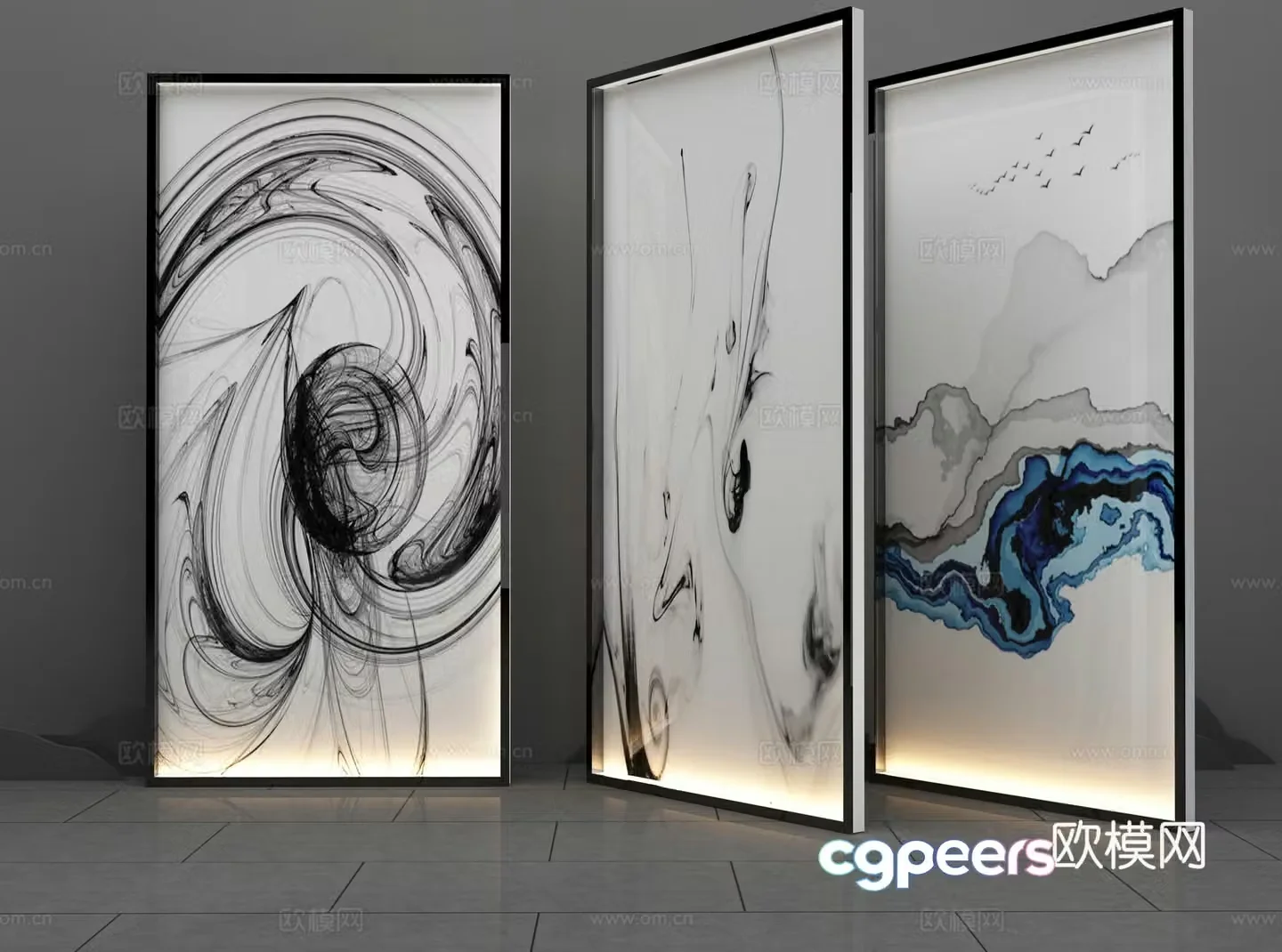New Chinese style glass partition 3D model
