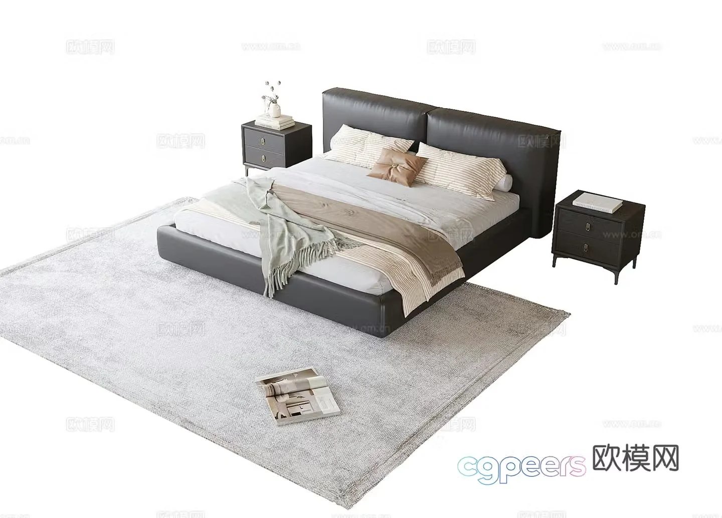 Modern double bed nightstand 3d model