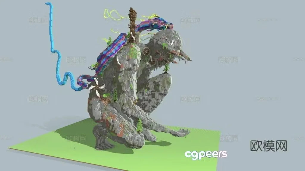 3d model with dragon stone statue