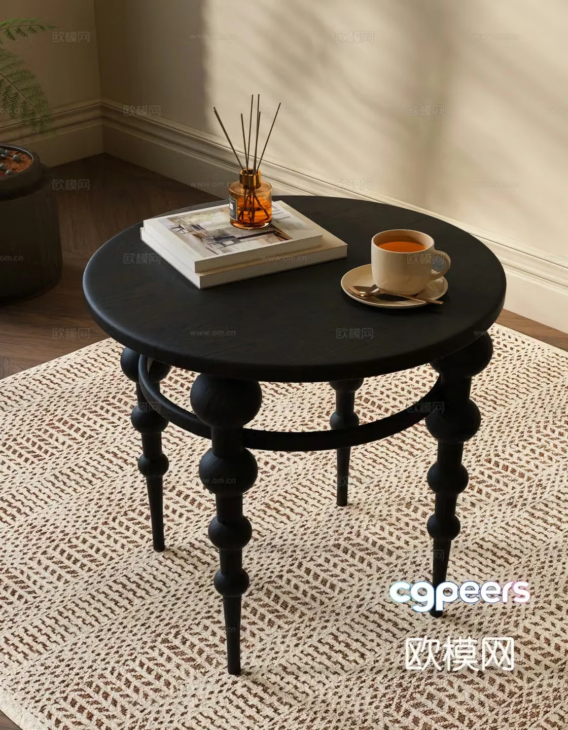 French angle table circle table side table 3D model