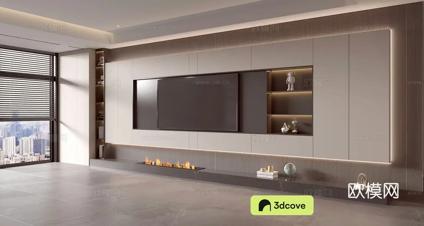 Modern Italian living room light luxury TV background wall full wall TV cabinet