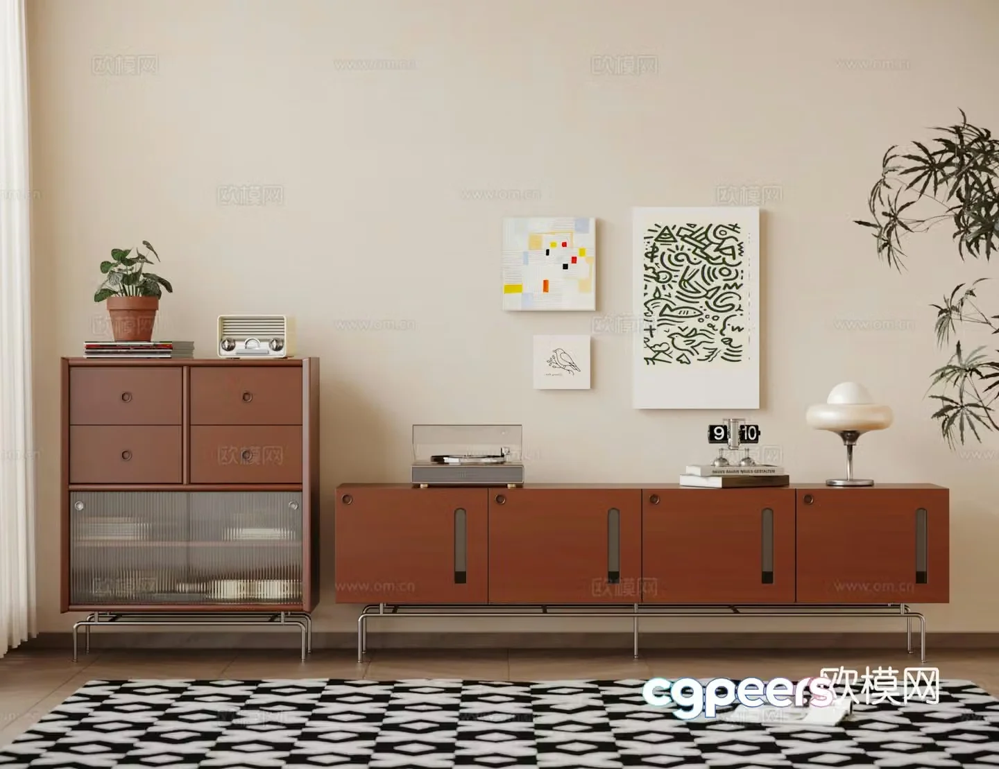 Middle-aged TV cabinet 3D model
