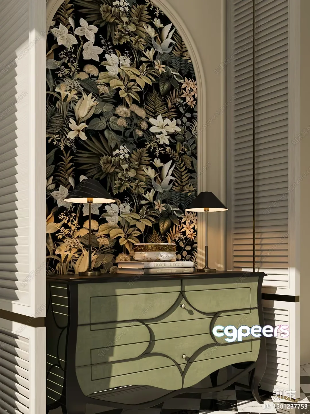A Dresser With A Floral Wallpaper 3D Model – 5552 – CORONA Render