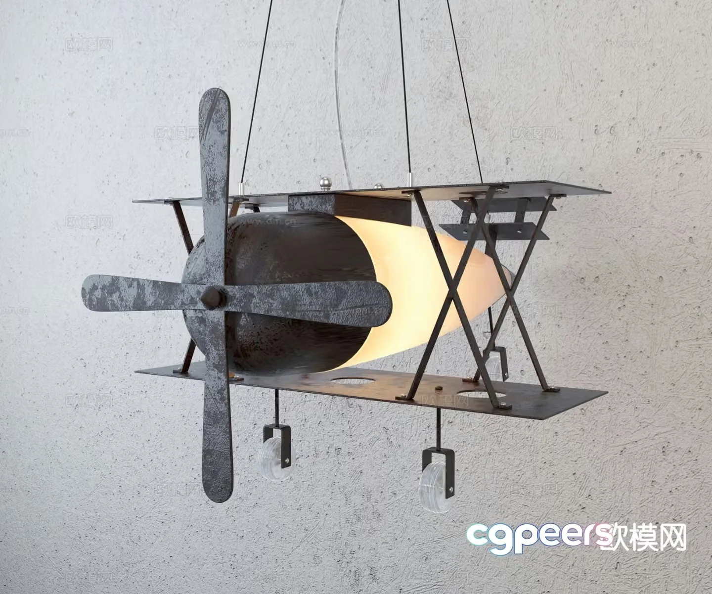 Industrial style chandelier aircraft chandelier 3d model
