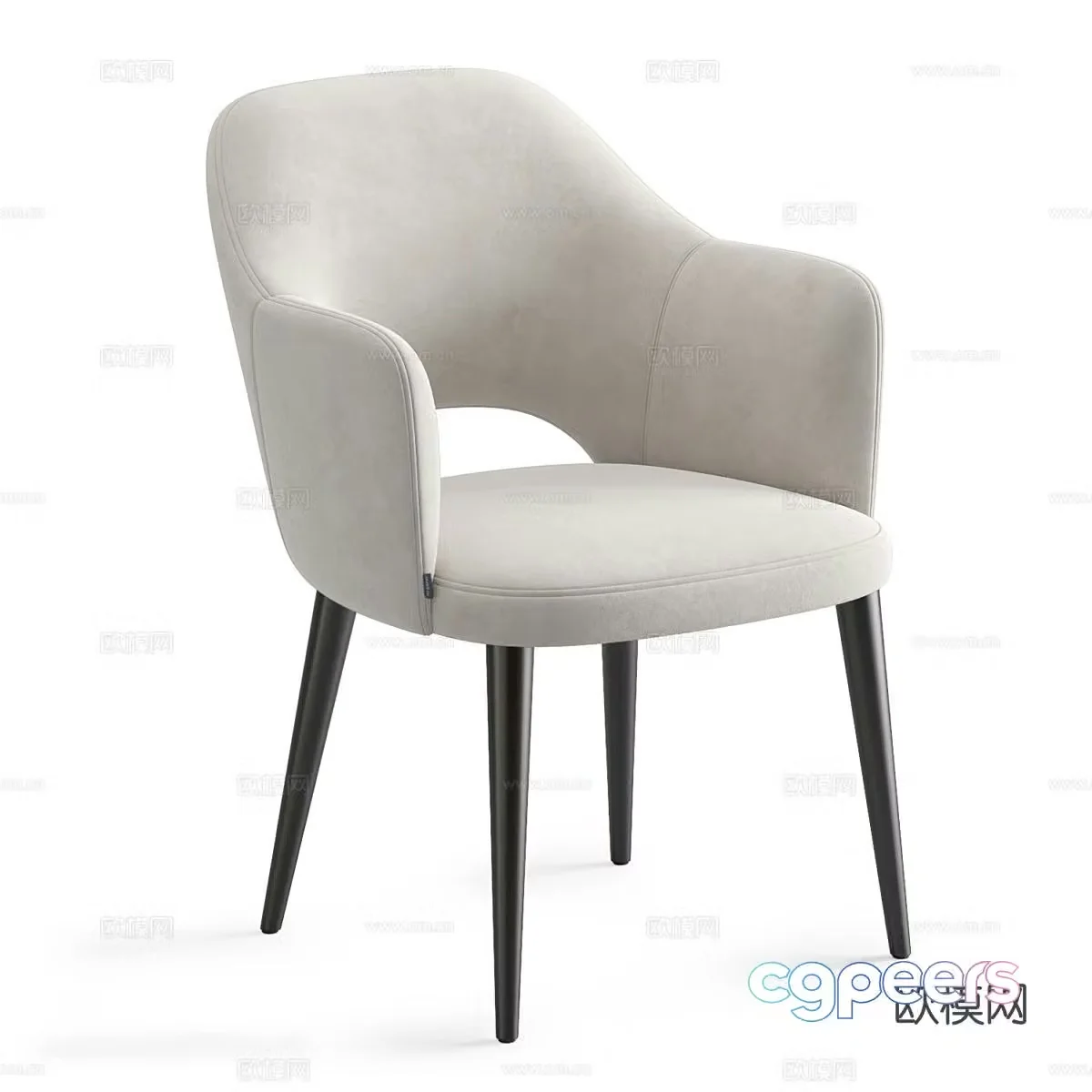 Creamy dining chair Fabric dining chair Fabric single chair 3D model