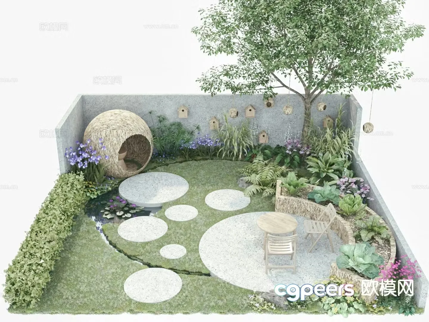 Ecological courtyard landscape green sketch 3D model
