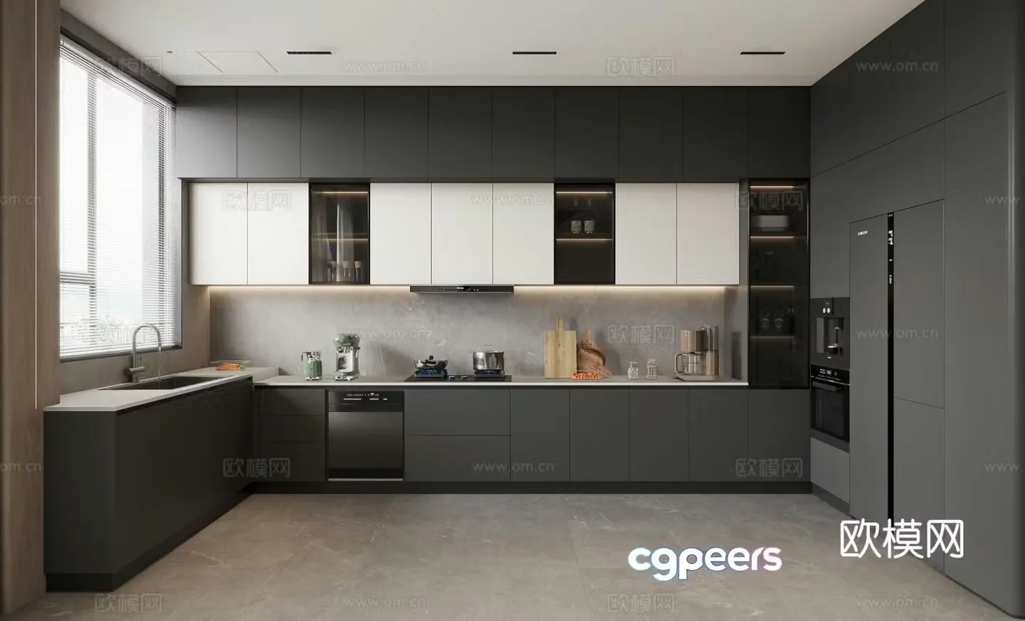 Premium gray kitchen cabinet 3d model