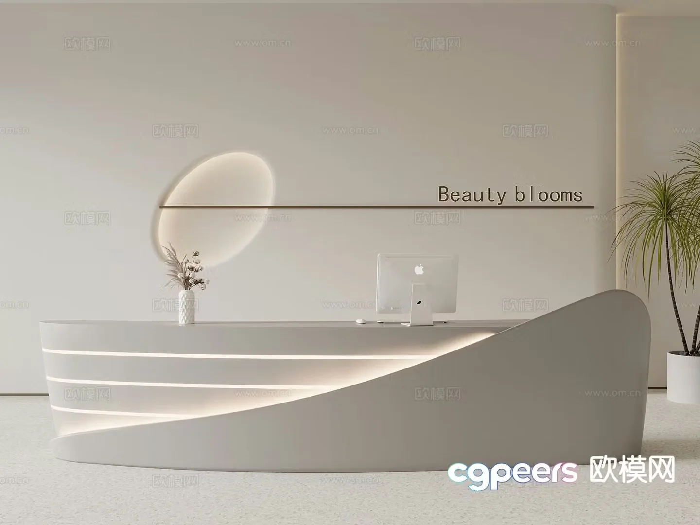 Modern service desk information desk front desk reception desk 3d model