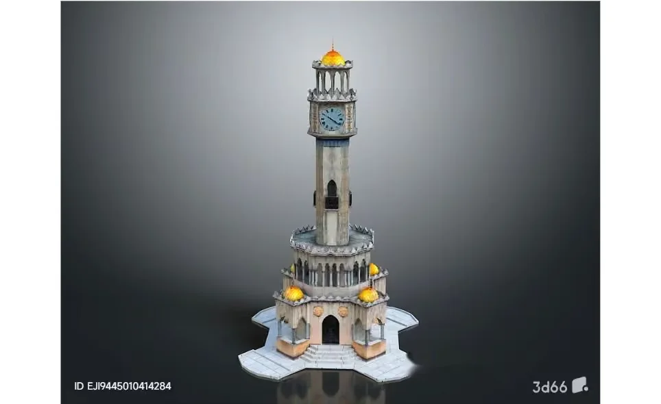 A 3D Model Of A Tower With A Clock 3D Model – 9137 – VRAY Render