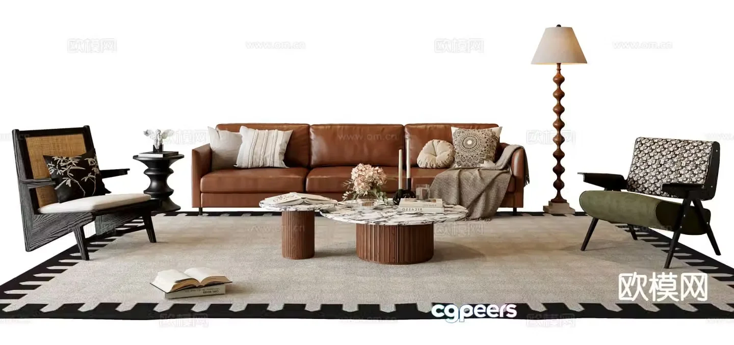 French sectional sofa 3d model