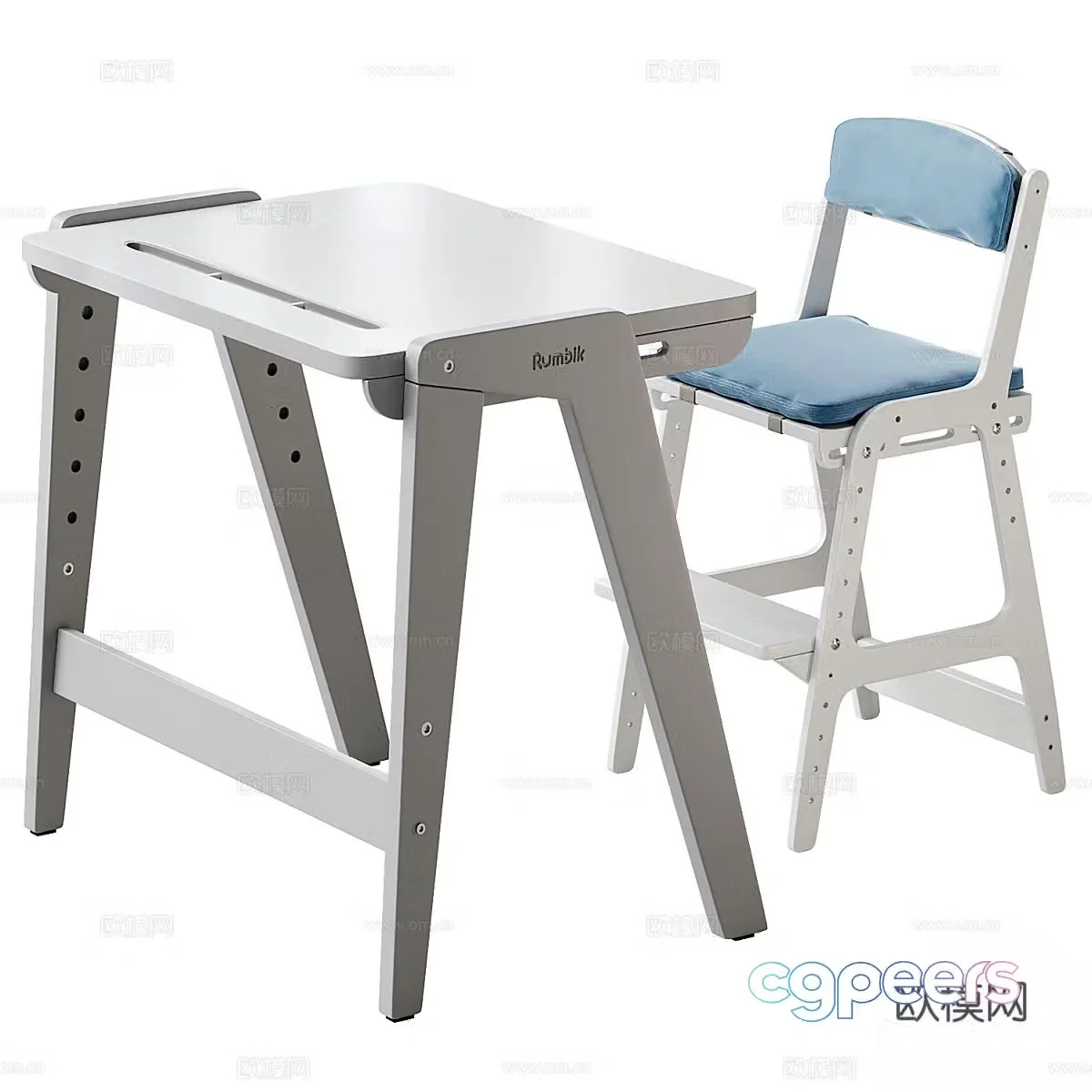 Modern cream style children’s desk and chair 3d model