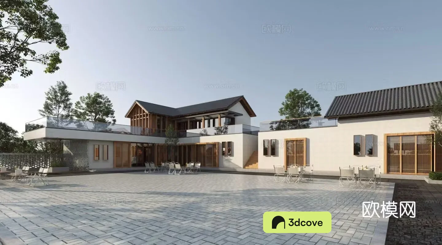 New Chinese style villa courtyard landscape 3D model