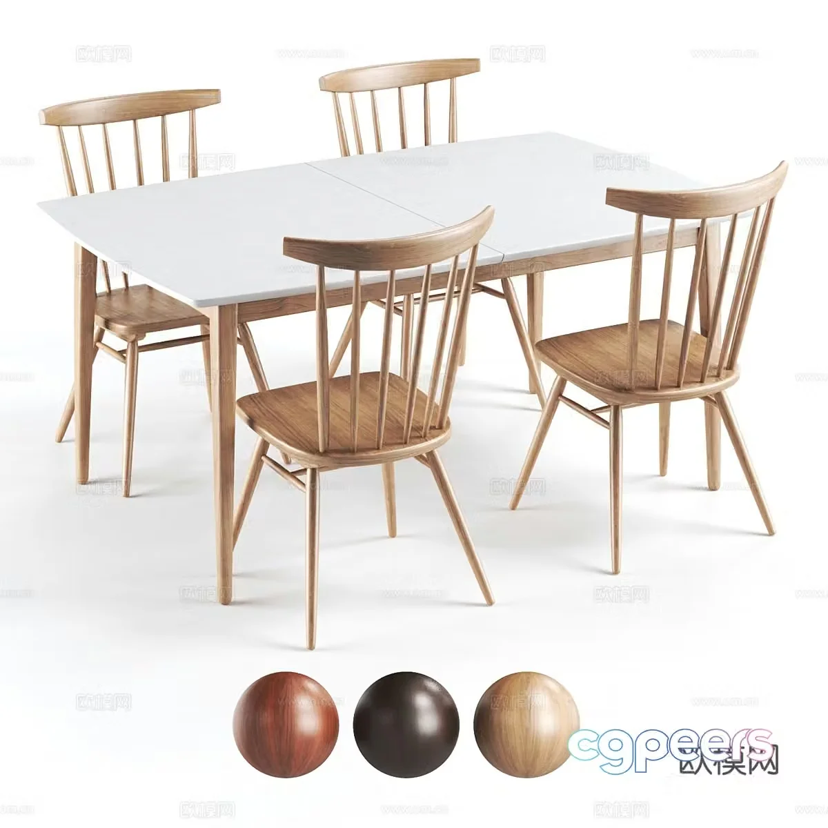 Modern Nordic Samurai Dining Table and Chair 3D Model