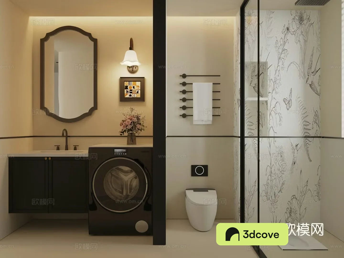 French black and white gray dry area bathroom