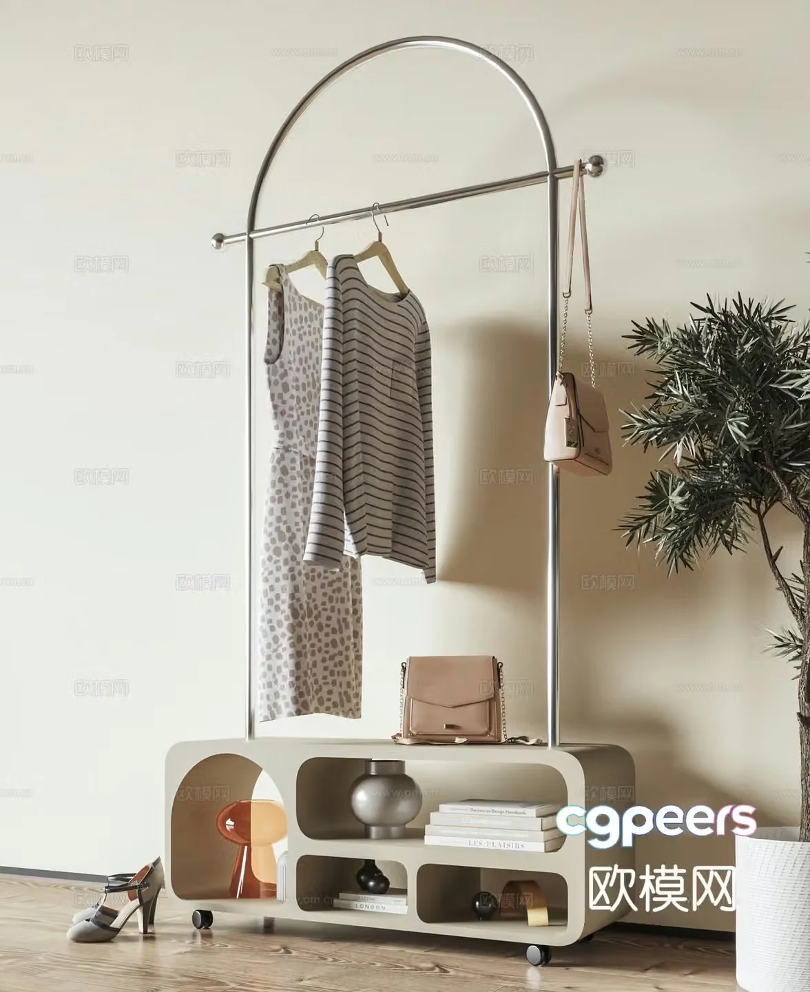 Cream wind coat rack 3d model
