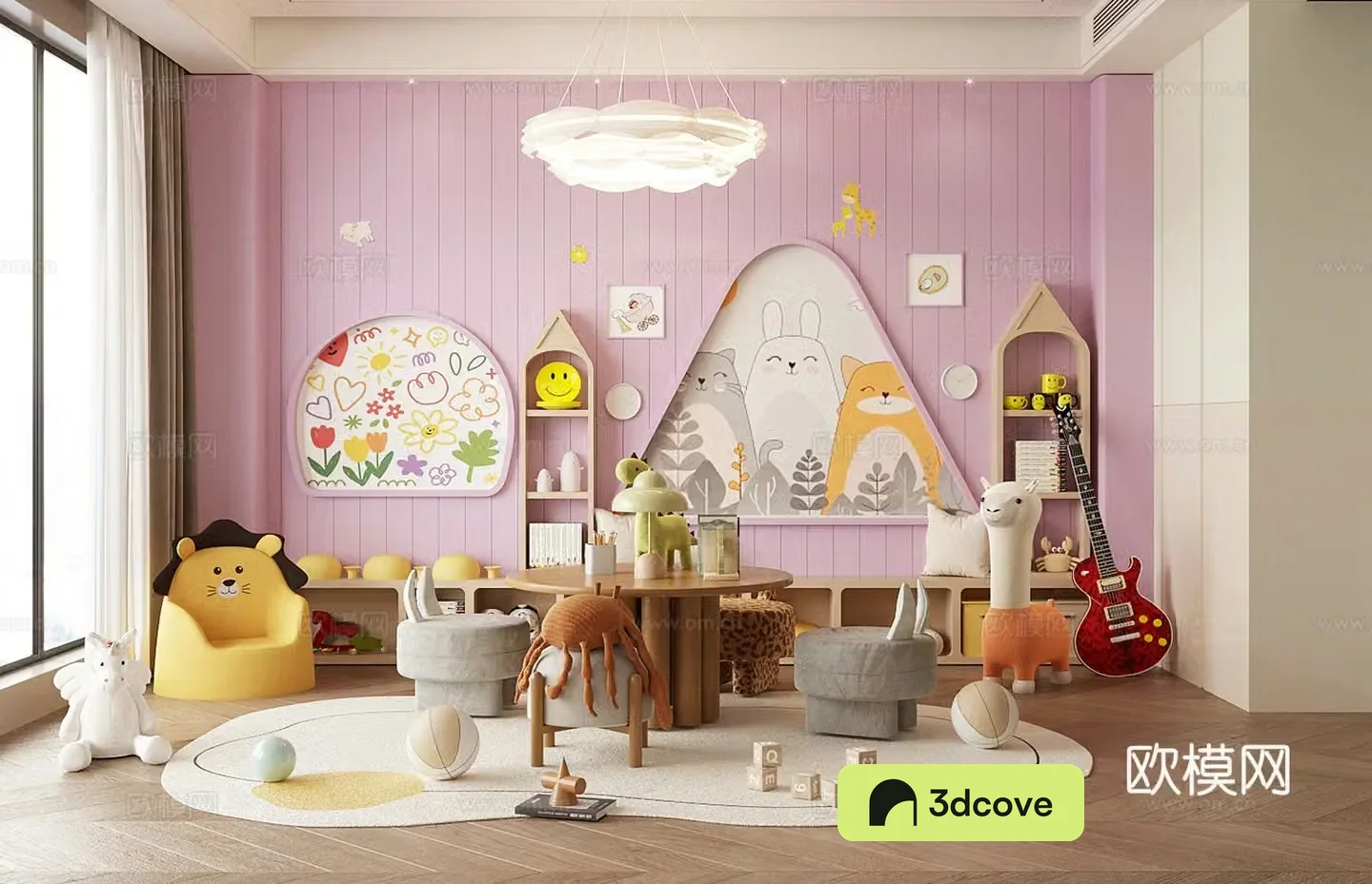 Modern children’s entertainment room Toy room Children’s room Children’s bookcase Toy doll combination 3D model