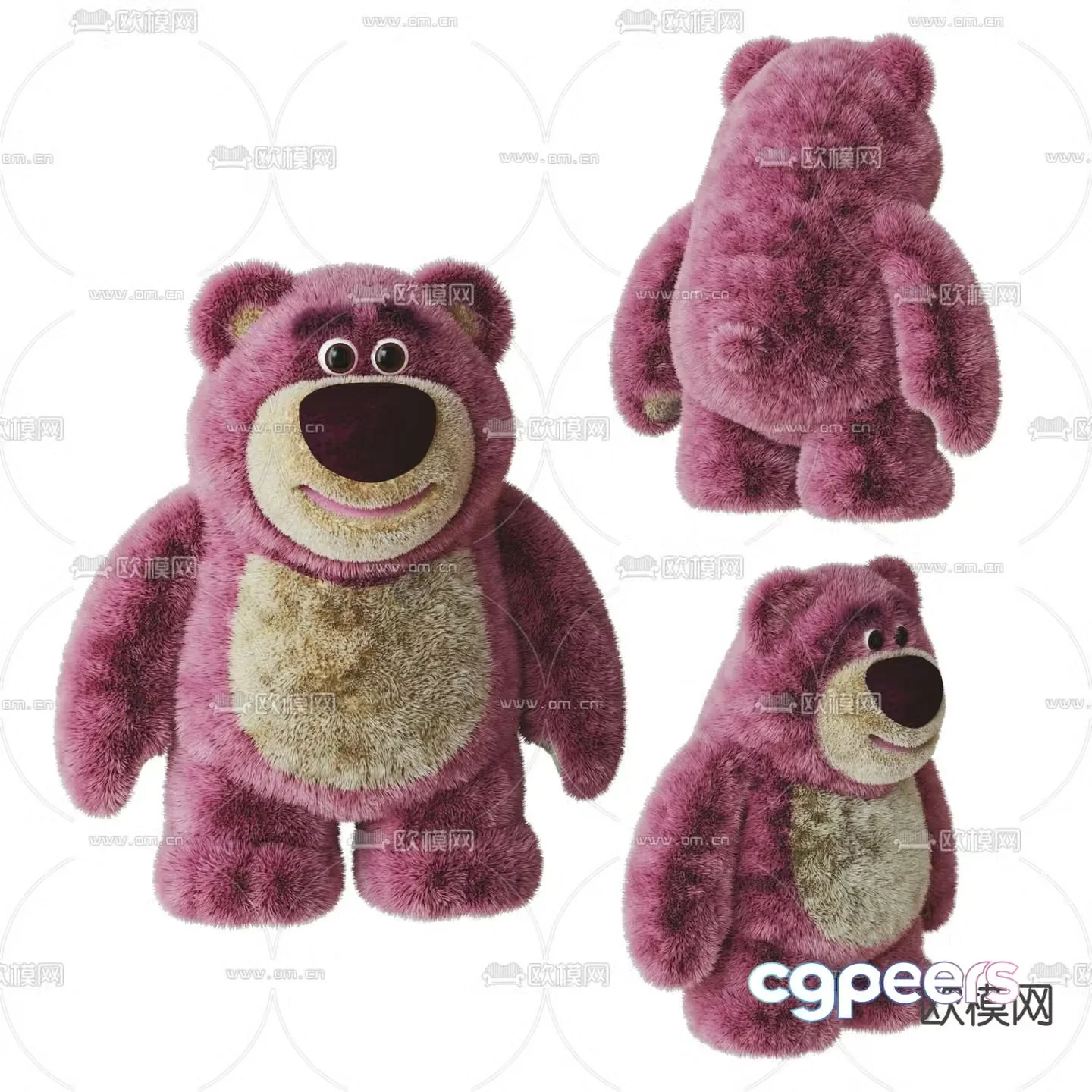 Modern strawberry bear plush doll 3d model
