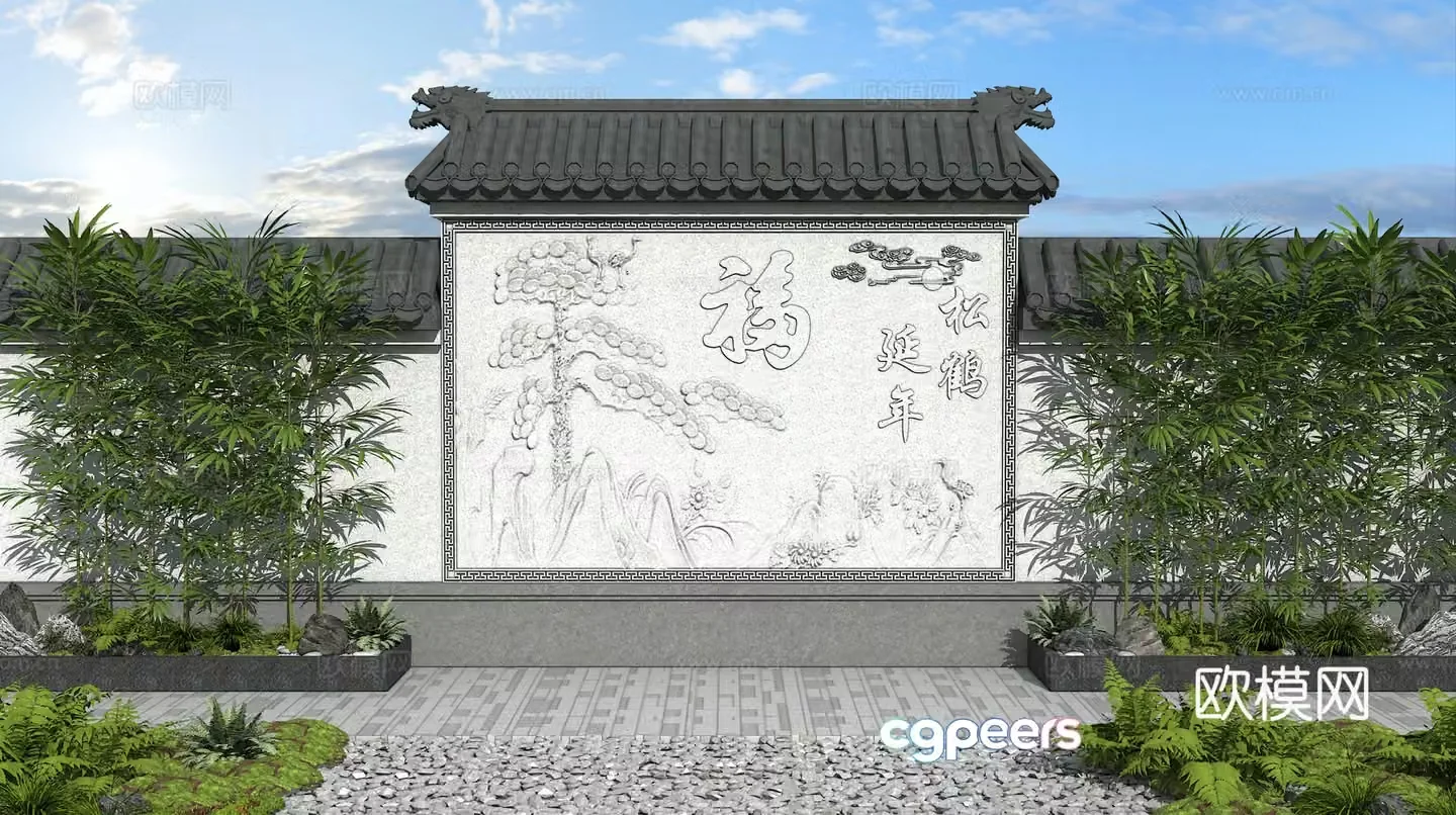Chinese style screen wall 3D model