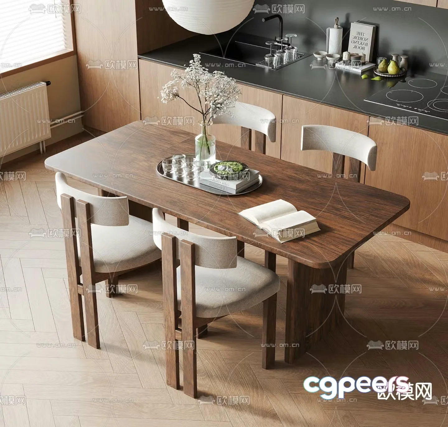 Medieval style dining table and chairs bar dining table 3D model