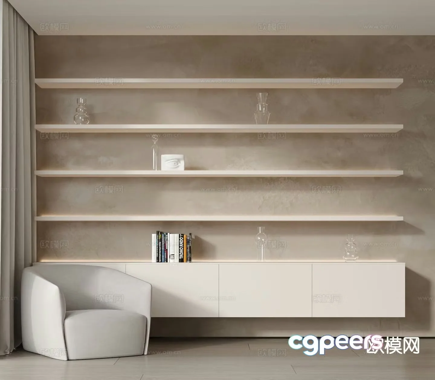 Modern bookcase shelf display rack 3d model